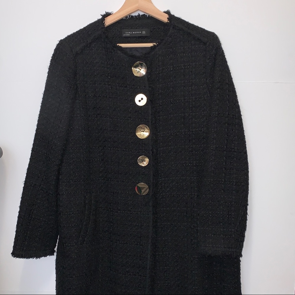 NWOT Zara Tweed Black Coat - Size XL